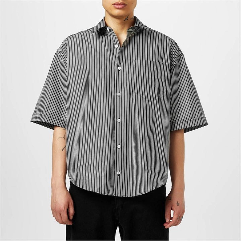 AMI Paris De Coeur Striped Shirt - Black